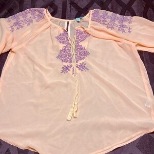 American Eagle Embroidered Women's Top - Peach and Purple